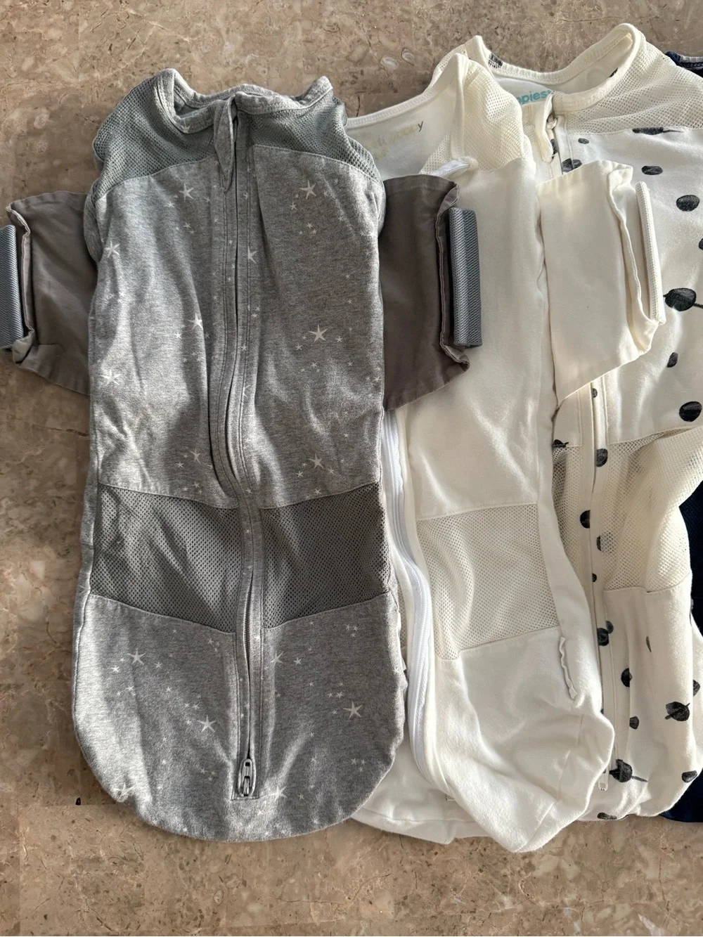 happiest baby Kids One-Piece Sleep Sacks - White, Navy, Gray and 2 Snoo Sheets